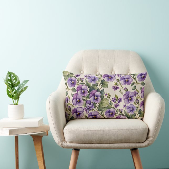 Coussin Rectangle Violettes violettes sur blanc (Chaise)