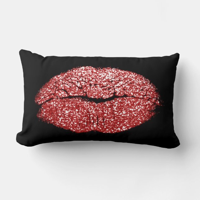 Coussin Rectangle Vivid Red Lips Parties scintillant Black Maquillag (Recto)