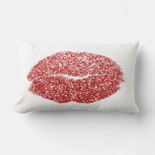 Coussin Rectangle Vivid Red Lips Parties scintillant White Maquillag