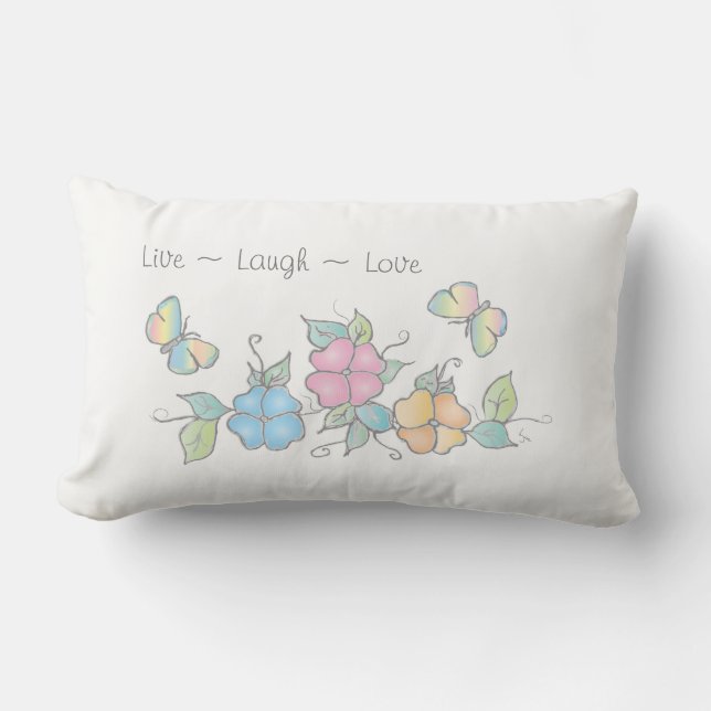 Coussin Rectangle Vivre Rire Amour, Floral Aquarelle Papillon (Recto)