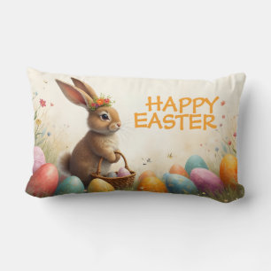 Coussin Rectangle Vœux de printemps du lapin de Pâques