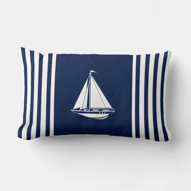 Coussin Rectangle Voilier - Bleu et Blanc Nautique (Recto)