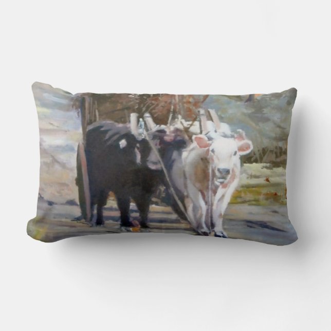Coussin Rectangle Voiture de vaches/Cow drawn wagon (Recto)