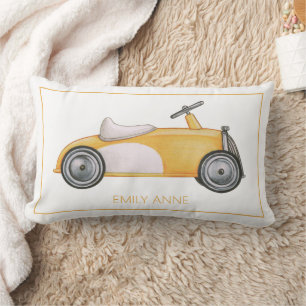 Coussin Rectangle Voiture jouet vintage jaune doré et blanc