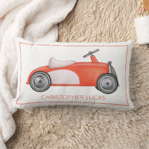 Coussin Rectangle Voiture jouet vintage rouge et blanc personnalisée