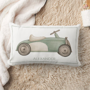 Coussin Rectangle Voiture jouet vintage verte et blanche personnalis