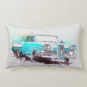 Coussin Rectangle Voiture vintage bleue et blanche