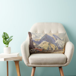 Coussin Rectangle Voitures anciennes sur une route de montagne en hi