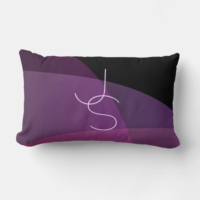 Coussin Rectangle Vos initiales de chevauchement | Moderne violet et (Recto)