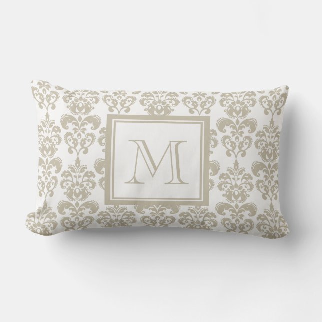 Coussin Rectangle Votre monogramme, motif beige 2 de damassé (Recto)
