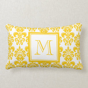 Coussin Rectangle Votre monogramme, motif jaune 2 de damassé