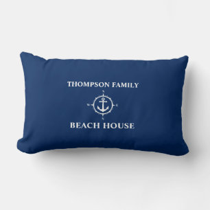 Coussin Rectangle Votre nom Beach House Ancre Bleu