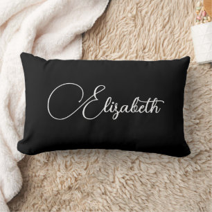 Coussin Rectangle Votre Nom Chic Typographie Noir Et Blanc