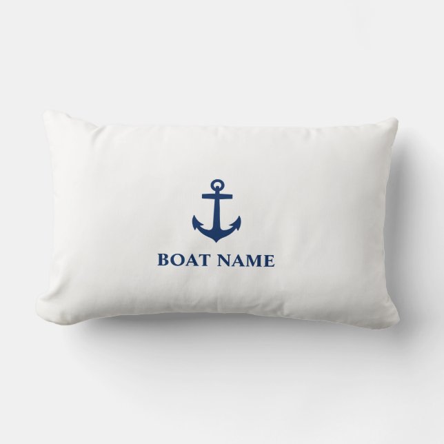 Coussin Rectangle Votre nom de bateau Ancre classique Marine Bleu &  (Recto)