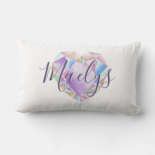 Coussin Rectangle Votre nom ici mignon Pastel Rainbow Heart Diamond (Verso)