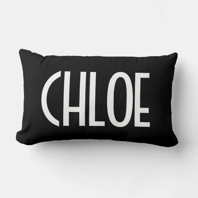 Coussin Rectangle Votre nom, texte blanc gras | Noir (Recto)