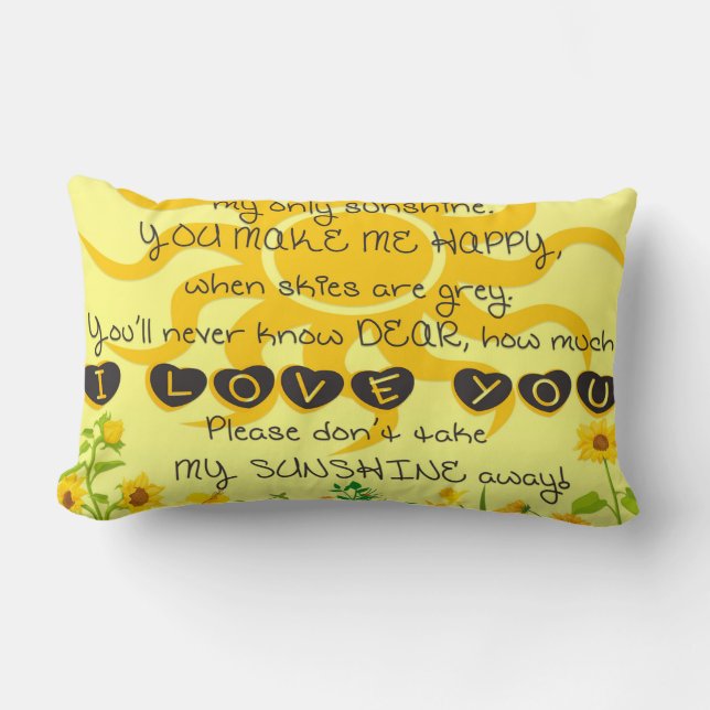 Coussin Rectangle Vous êtes mon soleil avec des fleurs en jaune (Recto)