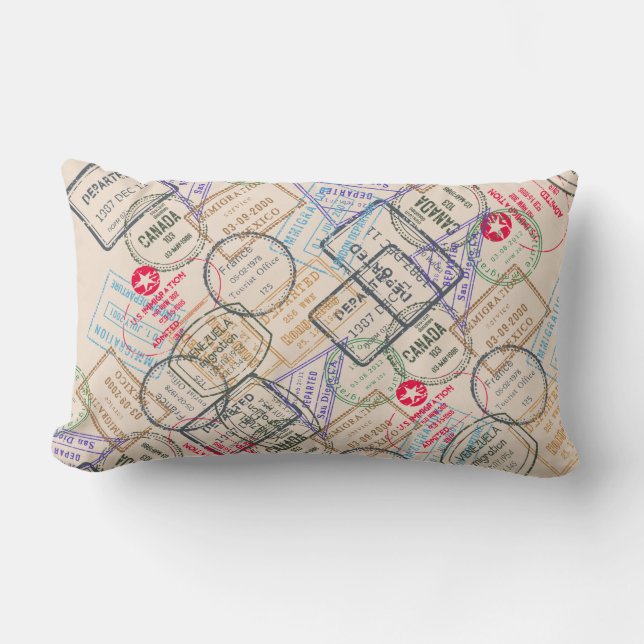Coussin Rectangle Voyage de timbres de passeport (Recto)