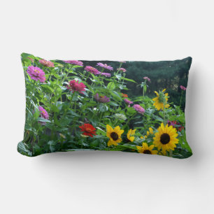 Coussin Rectangle Vue jardin, marguerites, cosmos, tournesols, maman