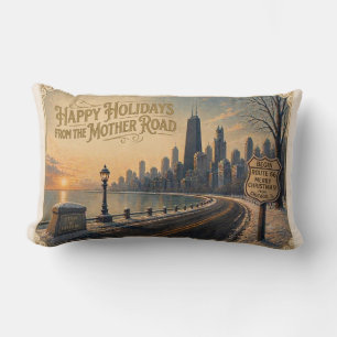Coussin Rectangle Vue panoramique de Chicago Route 66 Plaid réversib