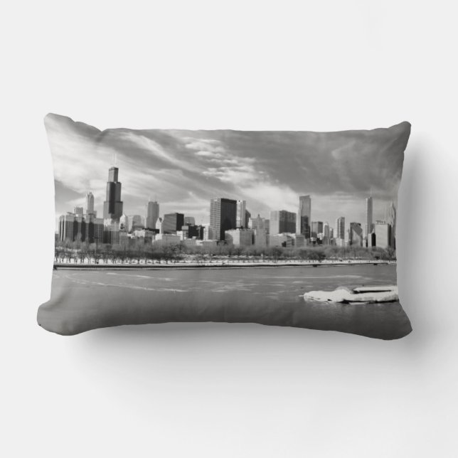 Coussin Rectangle Vue panoramique d'horizon de Chicago en hiver (Recto)