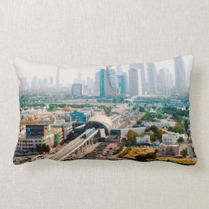 Coussin Rectangle Vue sur la ligne de métro et les gratte-ciel de l