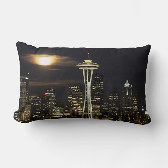 Coussin Rectangle Washington, Seattle, Skyline la nuit depuis Kerry  (Recto)