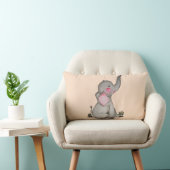 Coussin Rectangle Watercolor Cute Baby Elephant With Blush & Flowers (Chaise)