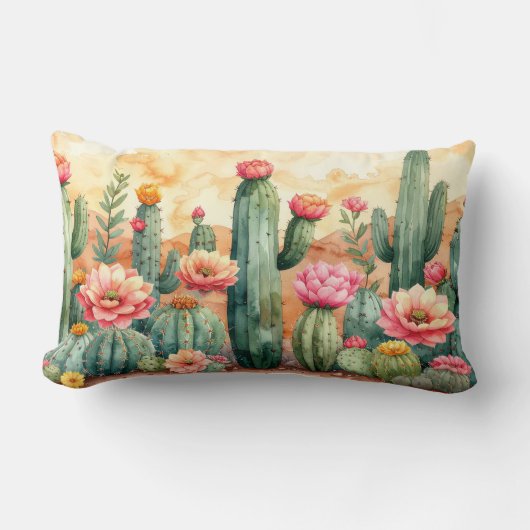 Coussin Rectangle Watercolor Desert Cactus Garden Pillow (Recto)