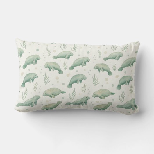 Coussin Rectangle Watercolor Manatee Throw Pillow (Verso)