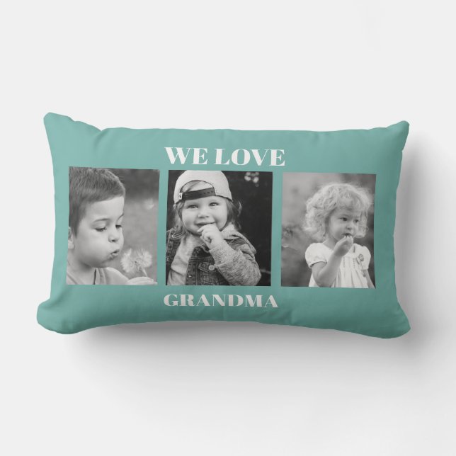 Coussin Rectangle We Love Grandma Photo Collage Turquoise (Recto)