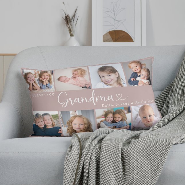 Coussin Rectangle We Love You Grandma Photo Collage Heart Script (Créateur téléchargé)