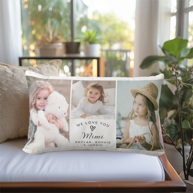 Coussin Rectangle We Love You Mimi Grandkids Photo Collage (Personalize with your selected photos and text for a thoughtful gift.)