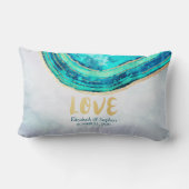 Coussin Rectangle Wedding shower Aquarelle Turquoise et Gold Géode A (Verso)