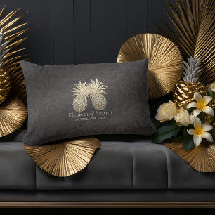 Coussin Rectangle Wedding shower moderne Black Gold Ananas Couple