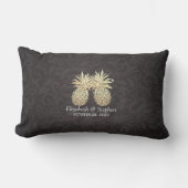 Coussin Rectangle Wedding shower moderne Black Gold Ananas Couple (Recto)