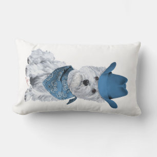 Coussin Rectangle Westie Cowboy en Bleu