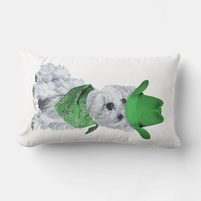 Coussin Rectangle Westie Cowboy en Vert (Recto)