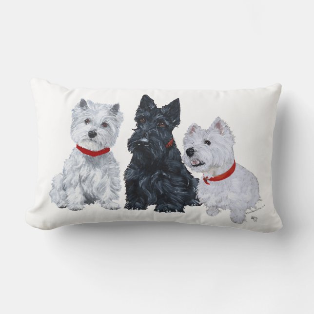 Coussin Rectangle Westies et un Scottie ensemble (Recto)