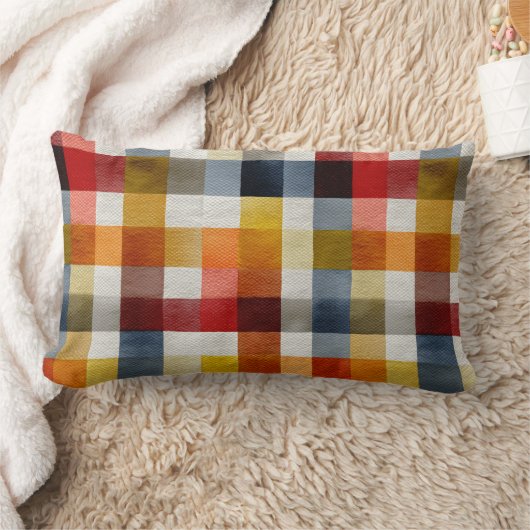 Coussin Rectangle Whimsical Farmhouse Watercolor Plaid (Couverture)