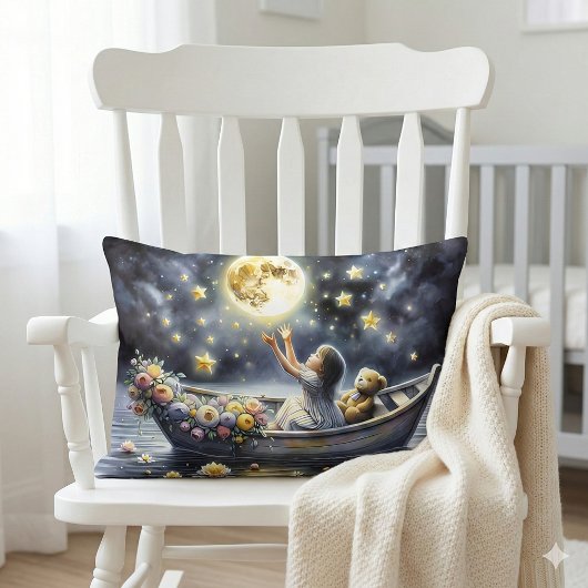 Coussin Rectangle Whimsical Girl Moon Dream Fantasy Scene