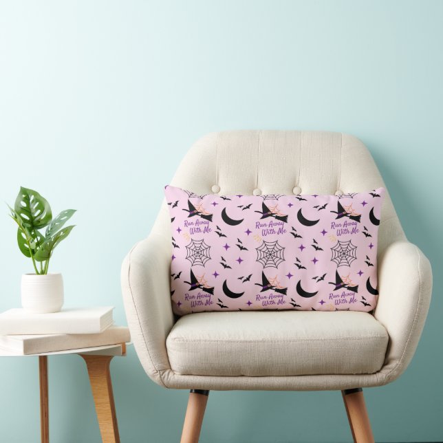 Coussin Rectangle Whimsical "Run Away With Me" Halloween Witch & Bat (Chaise)