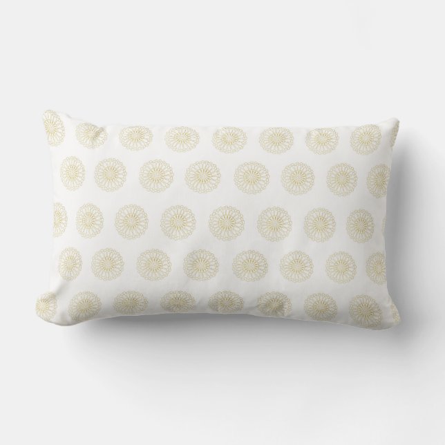 Coussin Rectangle White | Golden Zinnia Flower Medallions (Recto)