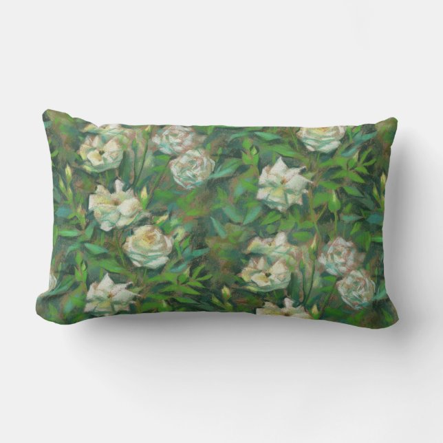 Coussin Rectangle White roses, green leaves, beautiful flowers (Recto)