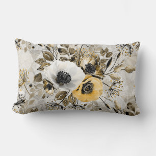 Coussin Rectangle White, yellow anemones on a gray-brown background.