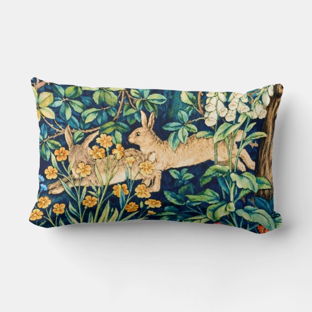Coussin Rectangle William Morris "Deux Lièvres" Impression de lapins (Verso)