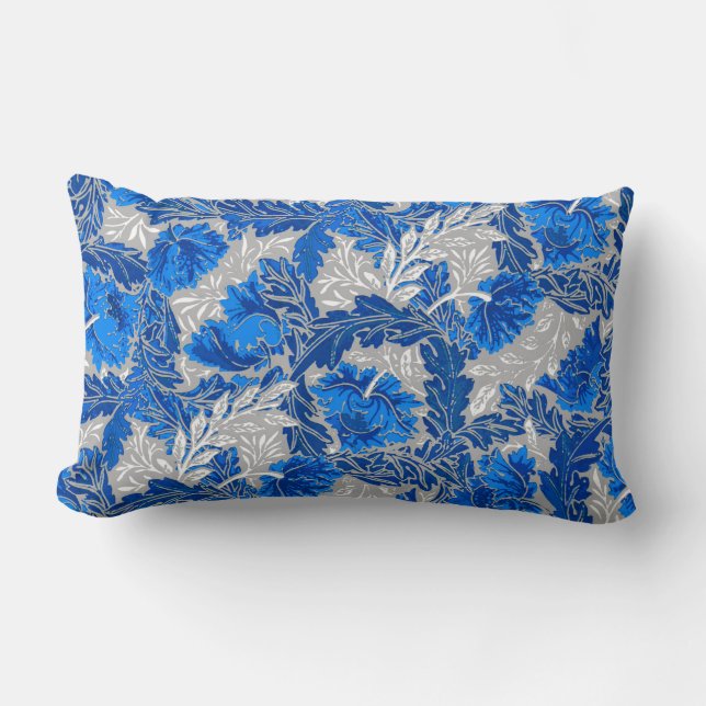 Coussin Rectangle William Morris Floral, Sapphire Blue et Grey (Recto)