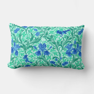 Coussin Rectangle William Morris Irises, Bleu de Cobalt, Aqua et Tur