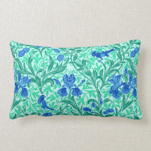 Coussin Rectangle William Morris Irises, Bleu de Cobalt, Aqua et Tur