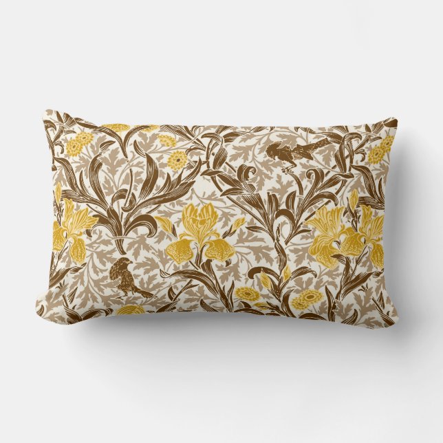 Coussin Rectangle William Morris Irises, Or de moutarde, Brown et be (Recto)